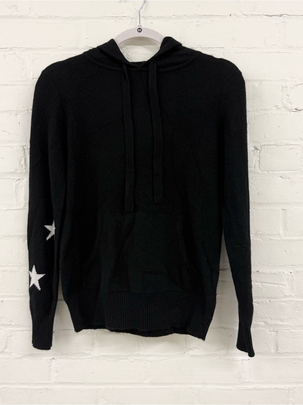 NWT Chelsea & Theodore Black Star Print Hooded Cashmere Sweater XS - Picture 2 of 7